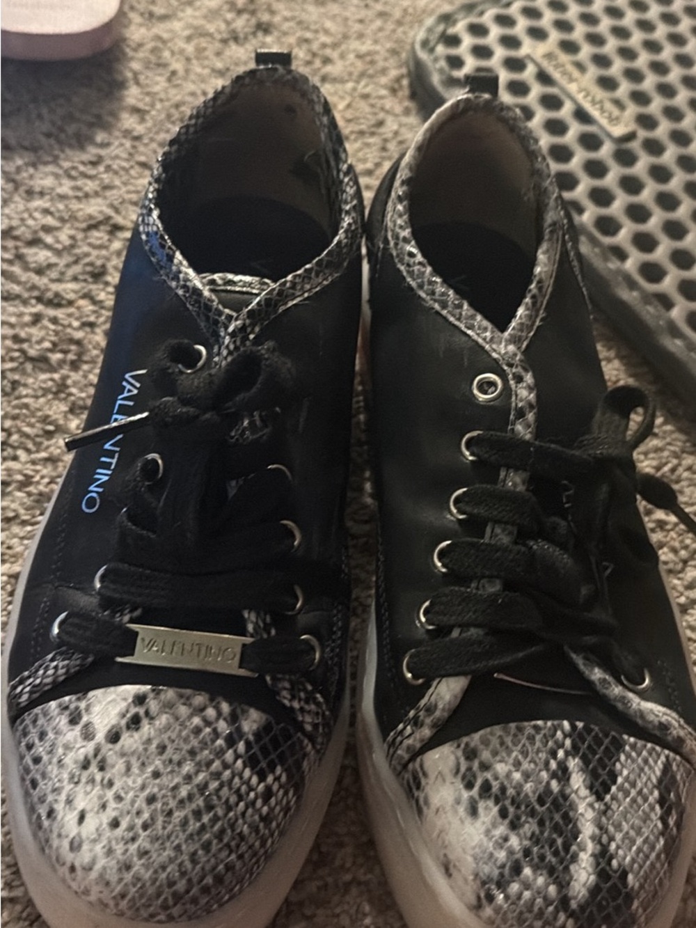 Valentino Black Sneakers with Snake-Print Accents